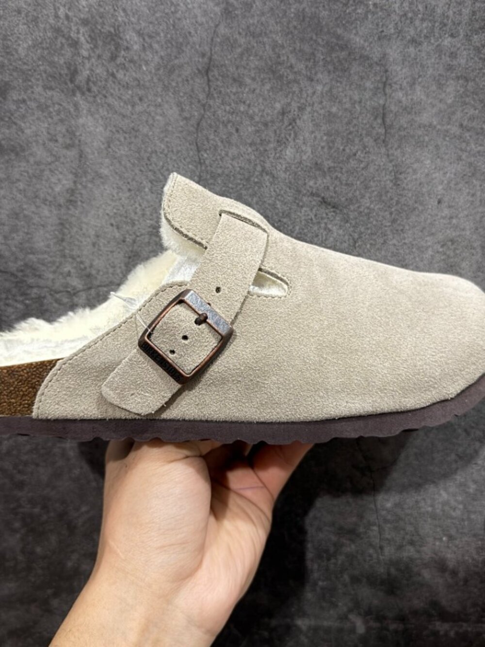 Birkenstock Boston Grey Suede Fleece Lined Closed Toe Slippers
